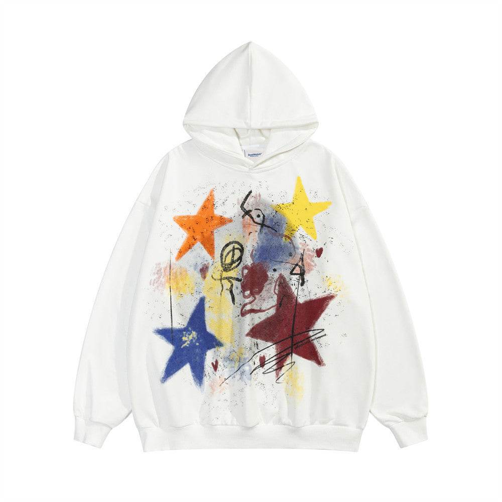 Five-pointed Star Graffiti Splash Ink Printed Hoodie Men - Velora