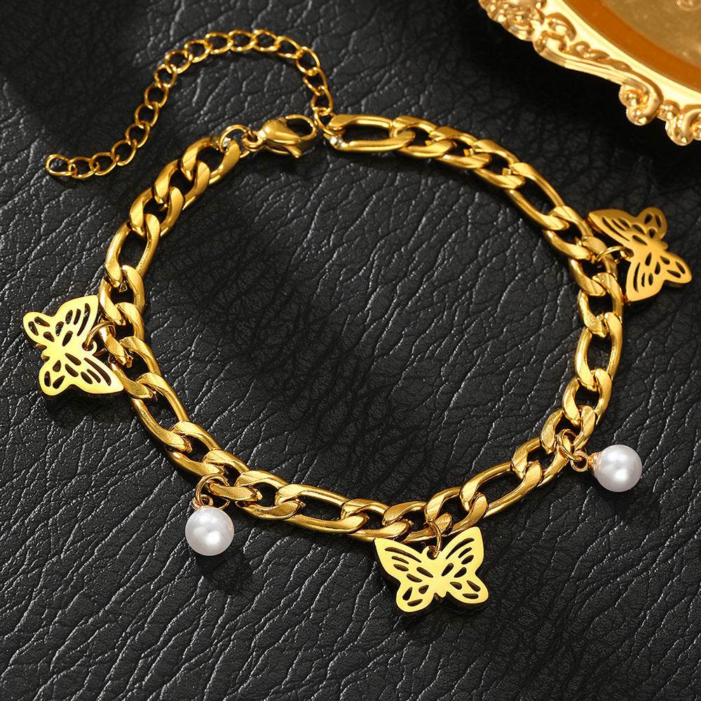 Pearl Butterfly Delicate Stainless Steel Bracelet - Velora