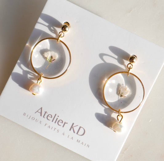Boucles d’oreilles Perla - fleur de gypsophile - rond - Velora