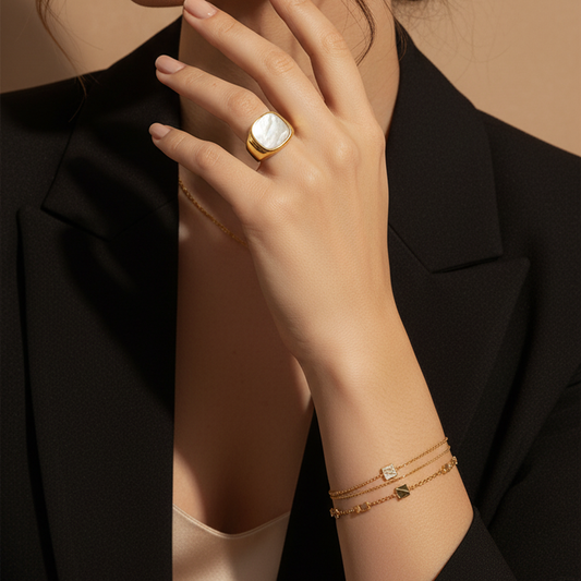 Opal Square Gold Ring