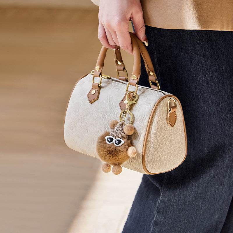 White Boston Pillow Bag Genuine Leather Crossbody - Velora