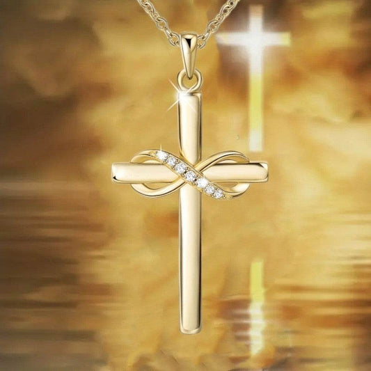 Cross With Infinity Sign Pendant Necklace For Women Simple Stylish Gold Color Neck Accessories Temperament Lady Jewelry Fashion Jewelry Valentine's Day Gifts - Velora