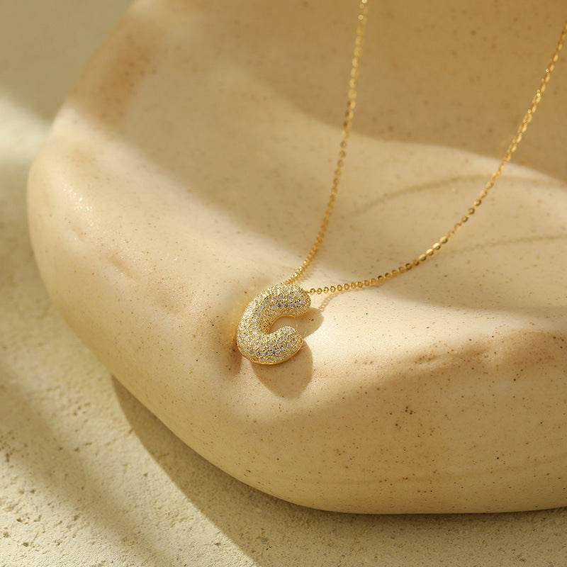 Silver 26 Letter Bubble Necklace For Women Full Diamond - Velora