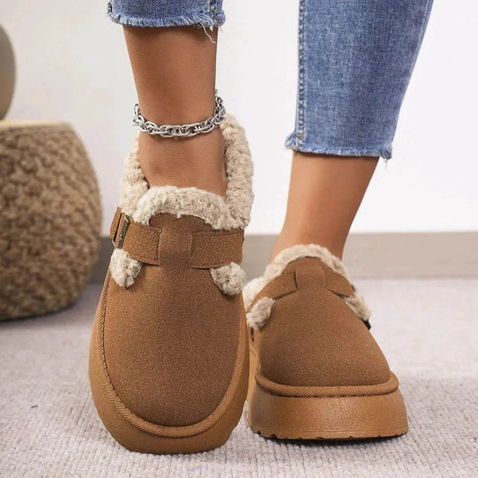 Fashion Thick-soled Plush Buckle Cotton Home platform Winter Slippers Indoor And Outdoor Casual Warm Women Garden Slipper - Velora