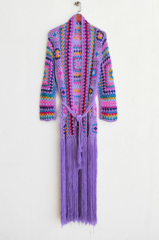 Fringe Tied Long Sleeve Cardigan - Velora