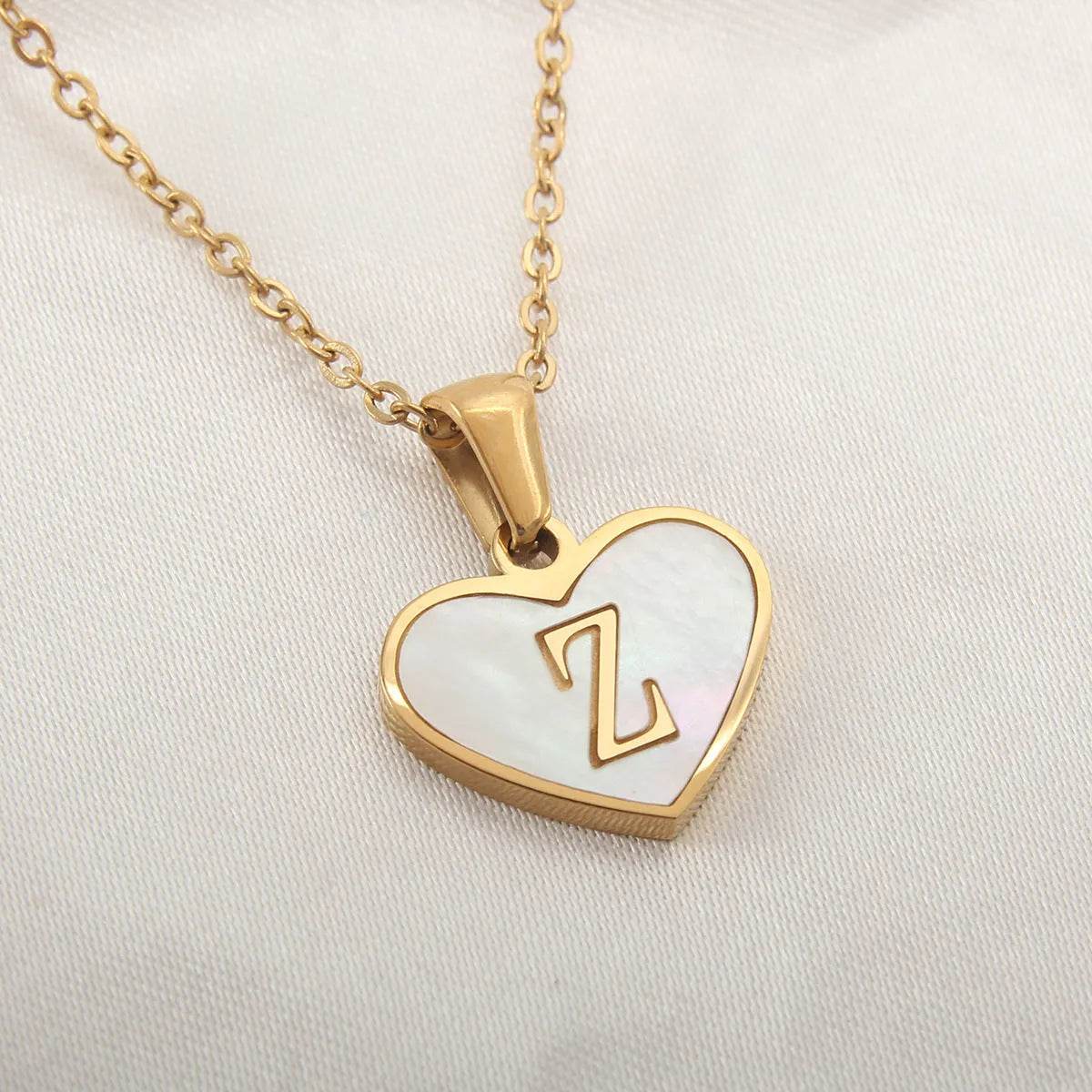 26 Letter Heart-shaped Necklace White Shell Love Clavicle Chain Fashion Personalized Necklace For Women Jewelry Valentine's Day - Velora