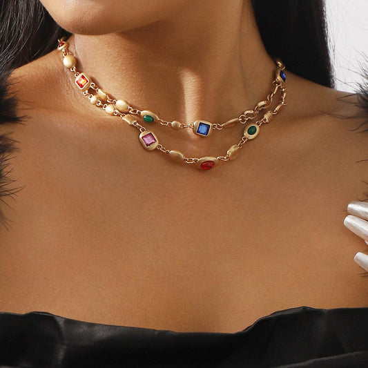 Ethnic Style Diamond Double-layer Necklace - Velora