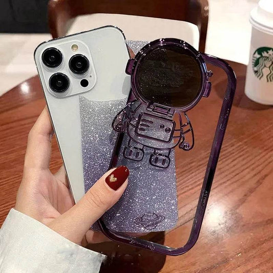 Glitter Astronaut Camera Stand Phone Case Invisible Lens Soft Cover - Velora