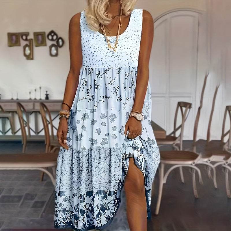 Casual Summer Boho Dress Floral Sleeveless Midi Dress - Velora