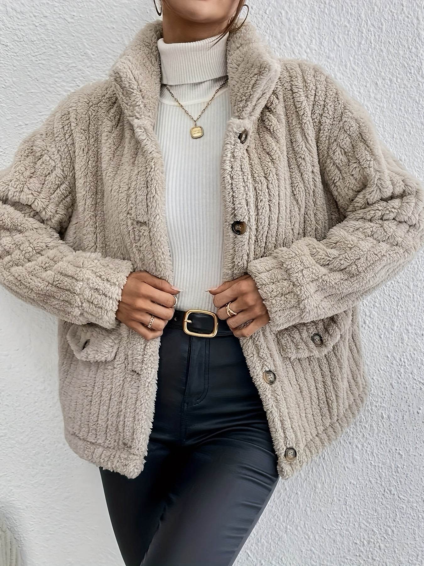 New Double-sided Velvet Button Cardigan Casual Coat - Velora