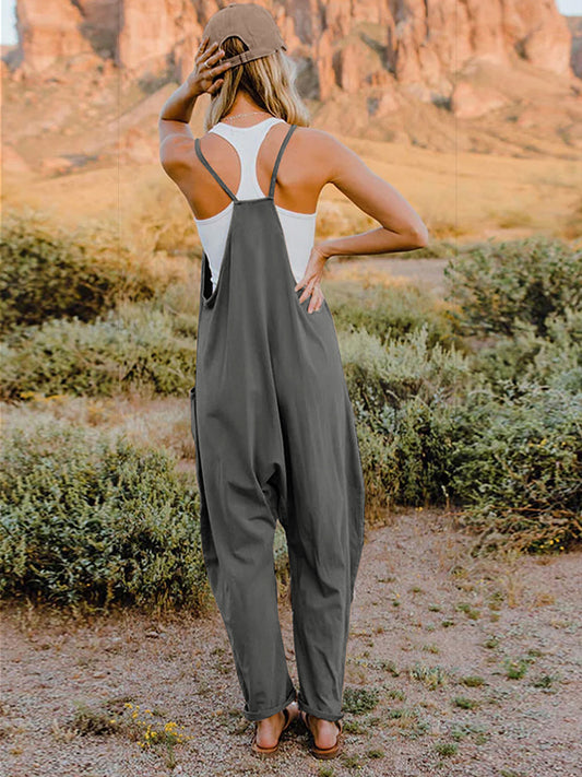 Double Take Full Size Sleeveless V-Neck Pocketed Jumpsuit - Velora