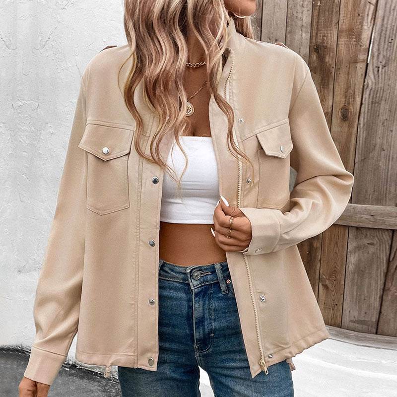 Women's Stand Collar Solid Color Jacket Coat - Velora