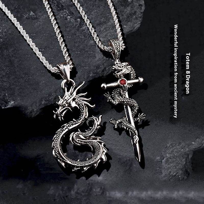 Fashion Jewelry Dragon Sword Pendant Necklace Paved Black Color Jewelry For Men Boy Christmas Gifts - Velora