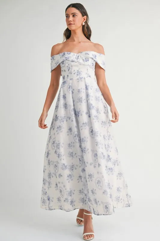 MABLE Floral Printed Off Shoulder Maxi Dress - Velora