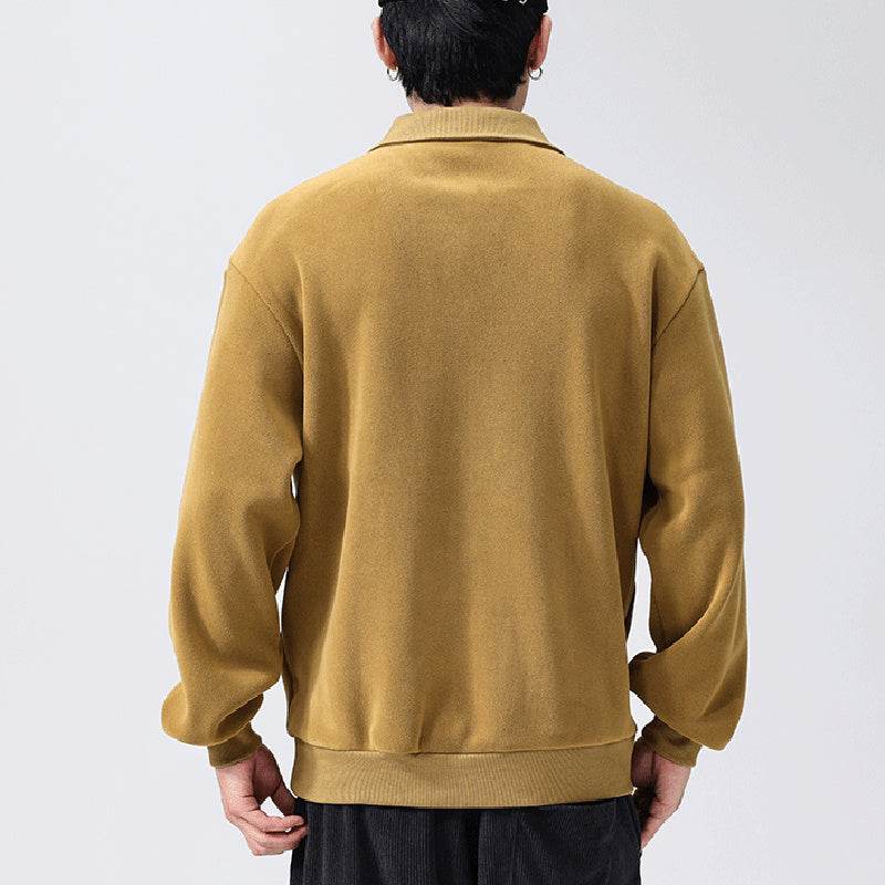 Fashion Lapel Half-zip Sweatshirt Winter Warm Fleece Long Sleeve Top Men's Clothing - Velora