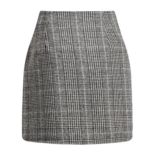 Women's High Waist Plaid Tight Pencil Wool Mini Skirt - Velora
