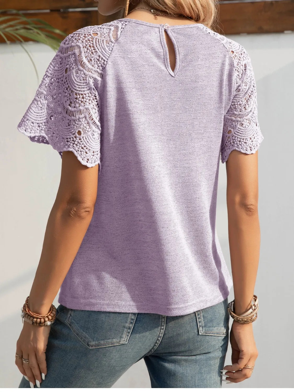 Round Neck Short Sleeve Crochet Top - Velora