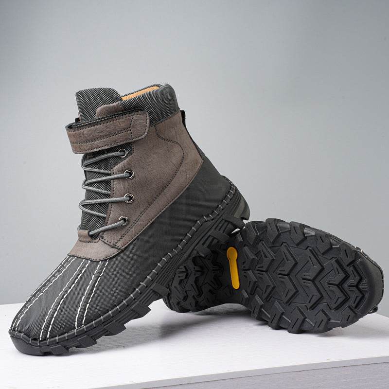 Winter Fleece Lace-up Snow Boots For Men Women Waterproof And Anti-slip Outdoor Work Boot Fashion Warm Mid-tube Cotton Shoes Men - Velora