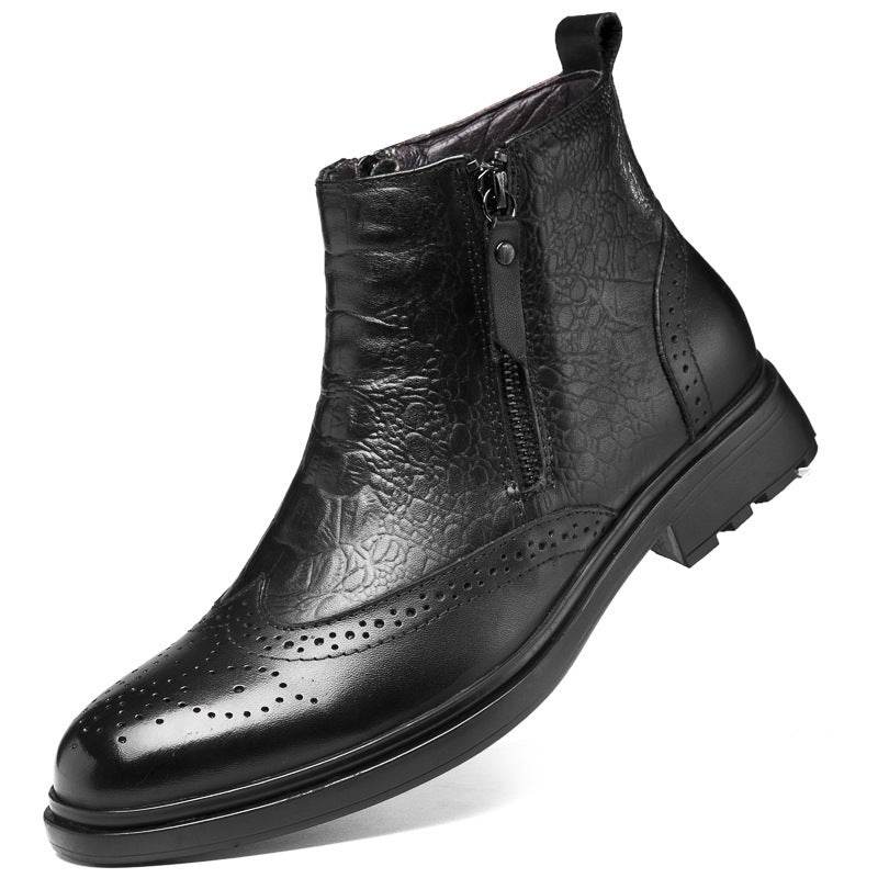 High-top Leather Shoes Height Increasing Shoes 46 Brogue Trendy Ankle Boots - Velora