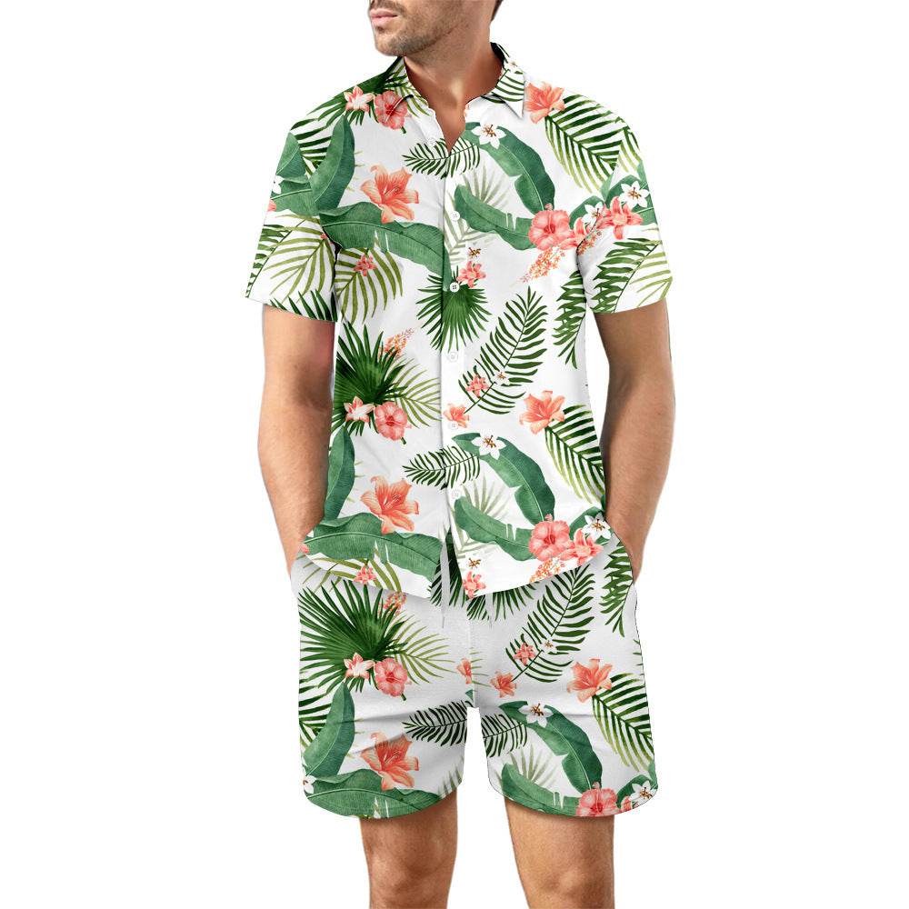 2Pcs Printed Beach Shirt Summer Suit Loose Lapel Button Top And Drawstring Pockets Shorts Casual Short Sleeve Suits For Men Clothing - Velora