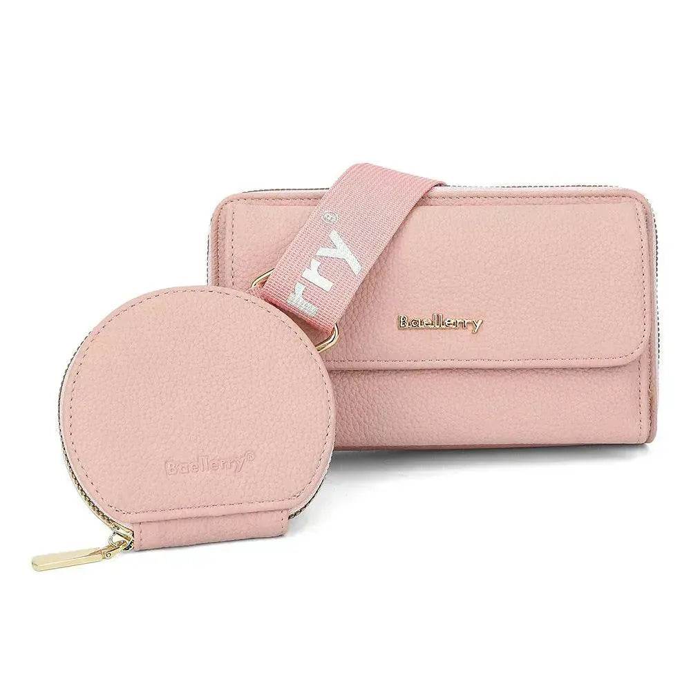 2pcs Lychee Texture Composite Bag Fashion Mobile Phone Bag With Small Coin Purse Letter Print Zipper Crossbody Shoulder Bag - Velora