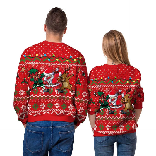 Men And Women Digital Printing Christmas Round Neck Sweater Tops - Velora