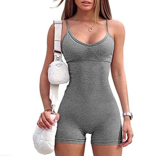 Spaghetti Strap Shorts Jumpsuit Sports Yoga Workout Tight Romper Women Fashion Fitness Sportwear - Velora