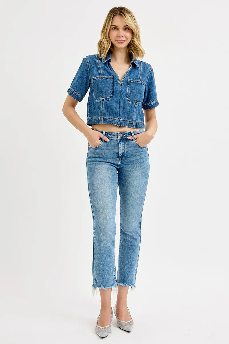 RISEN Full Size High Rise Crop Straight Slim Jeans Plus Size - Velora