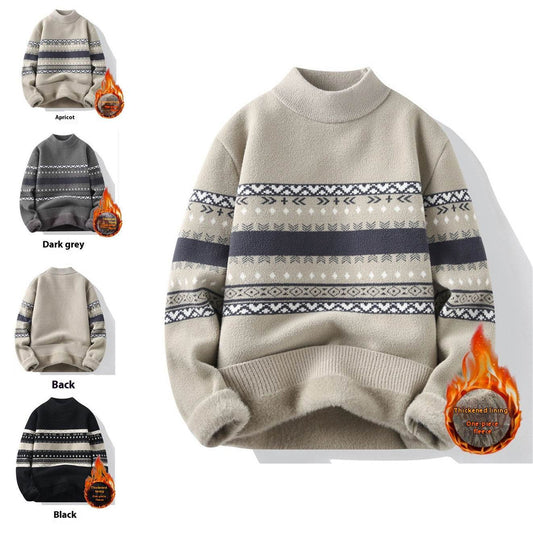 One-piece Velvet Sweater Men's Mock Neck Knitted Sweater Fashion Knitting Pullovers Men Autumn Winter Daily Casual Warm Pullover Sweaters Man - Velora