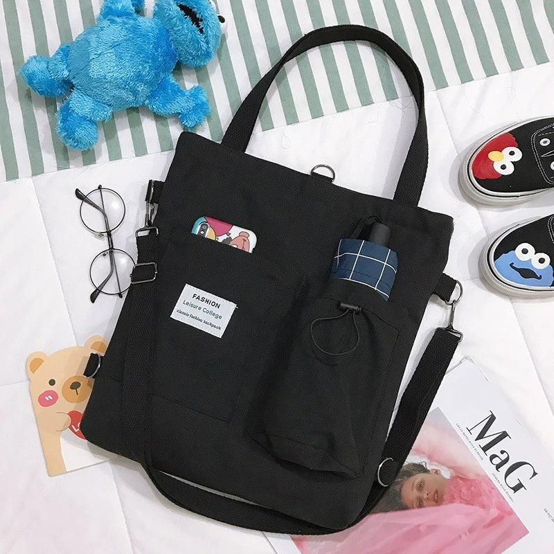 Harajuku Canvas Bags Students Handbag With Pockets Preppy Buckpack Shoulder Bag For Women Shoolbags - Velora