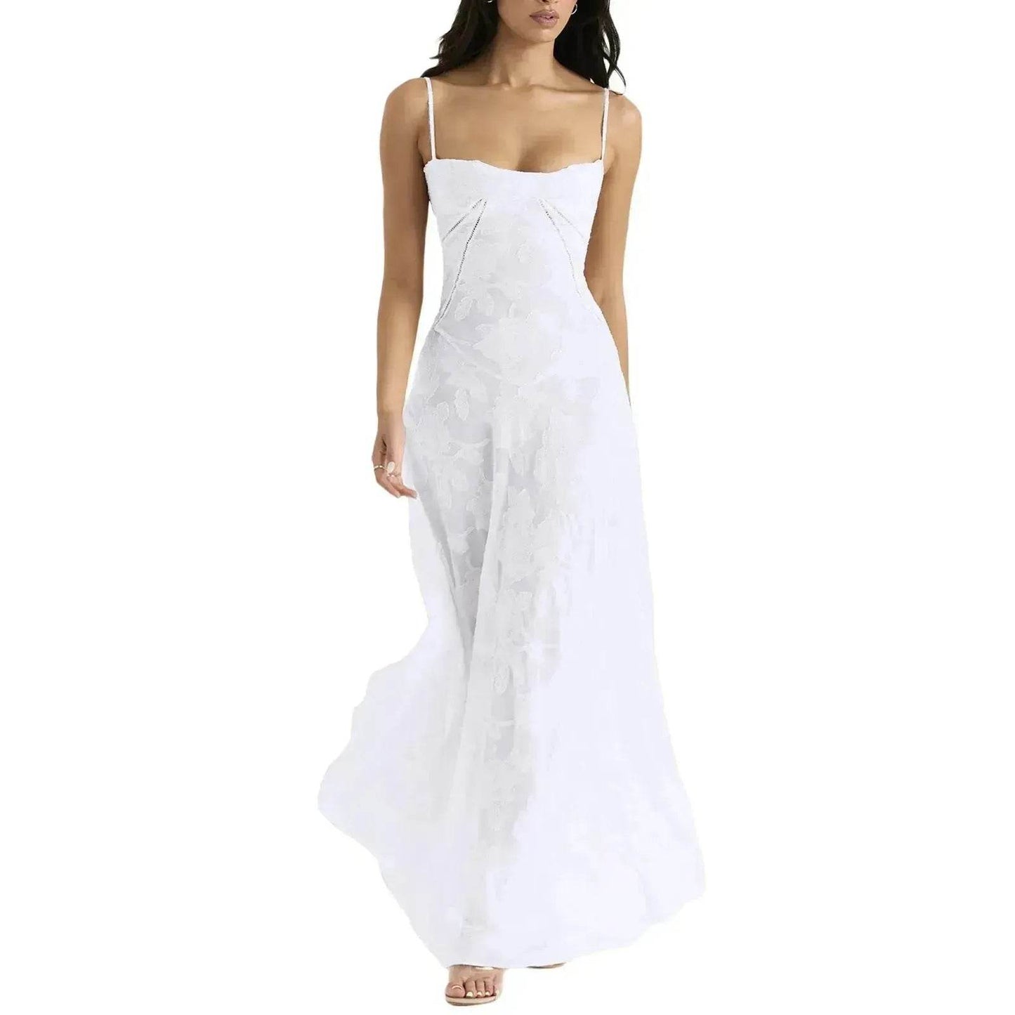 Fashion Suspender Lace Long Dress Summer Strapless Collar Elegant Evening Dresses For Women - Velora