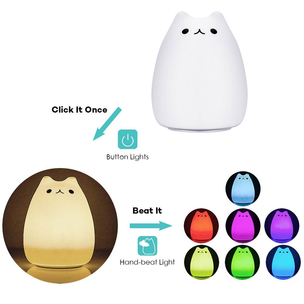 Children Night Light, EECOO Cute Cat Lamp Soft Silicone Sensitive Tap Control Decompression Toy - Velora