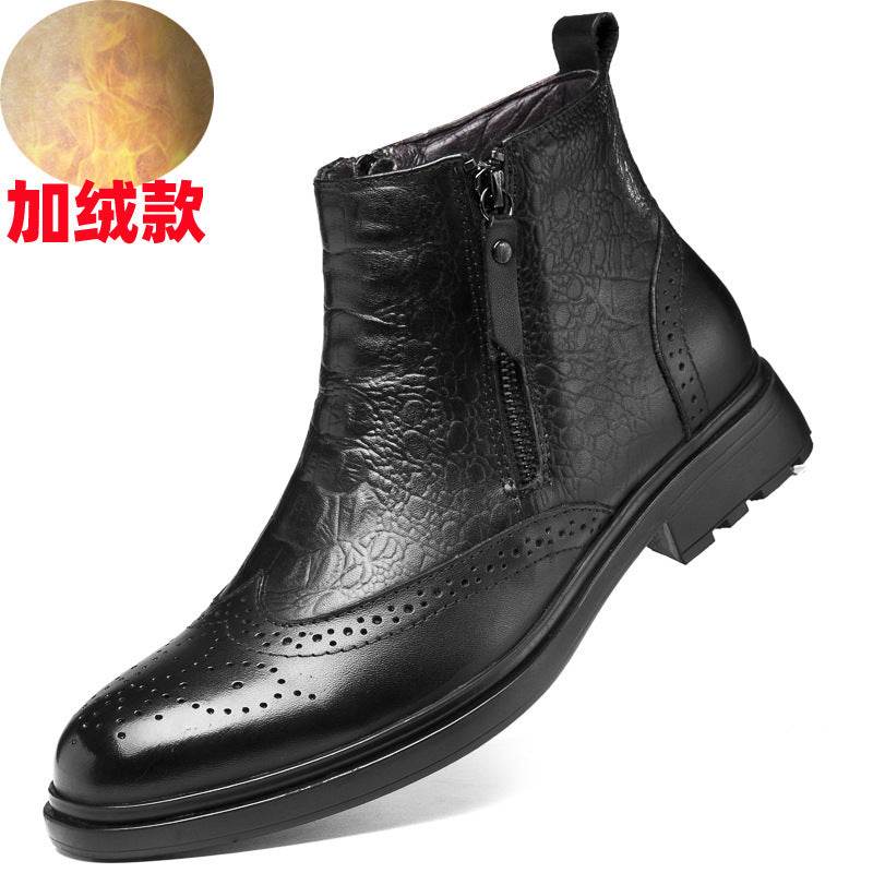 High-top Leather Shoes Height Increasing Shoes 46 Brogue Trendy Ankle Boots - Velora
