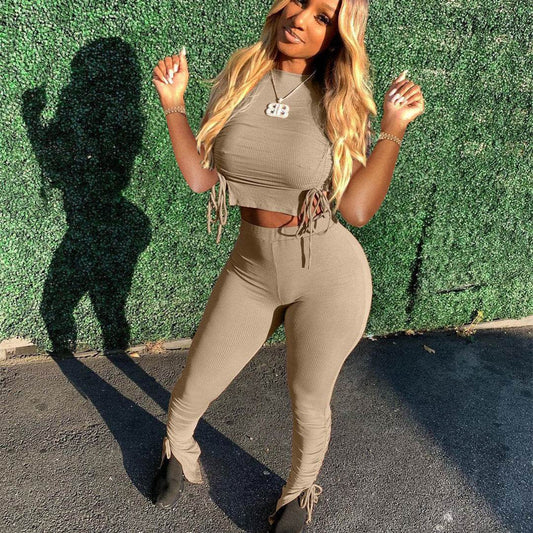 Rop Top And Pants Female Casual Matching Sets - Velora