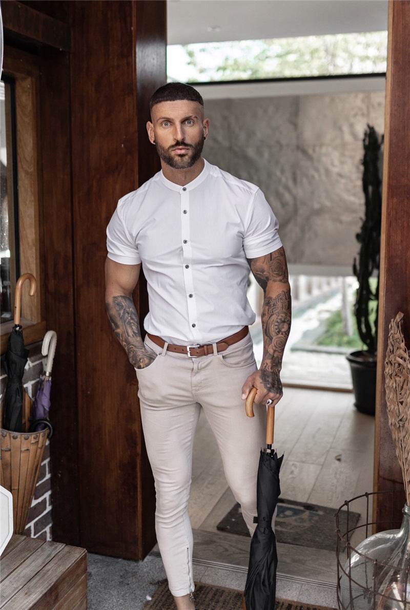 New Summer Shirt Fitness Clothing Cotton Tops Short Sleeve Sports Shirts Brand Mens Short Cool Casual Fashion Breathable Shirt - Velora