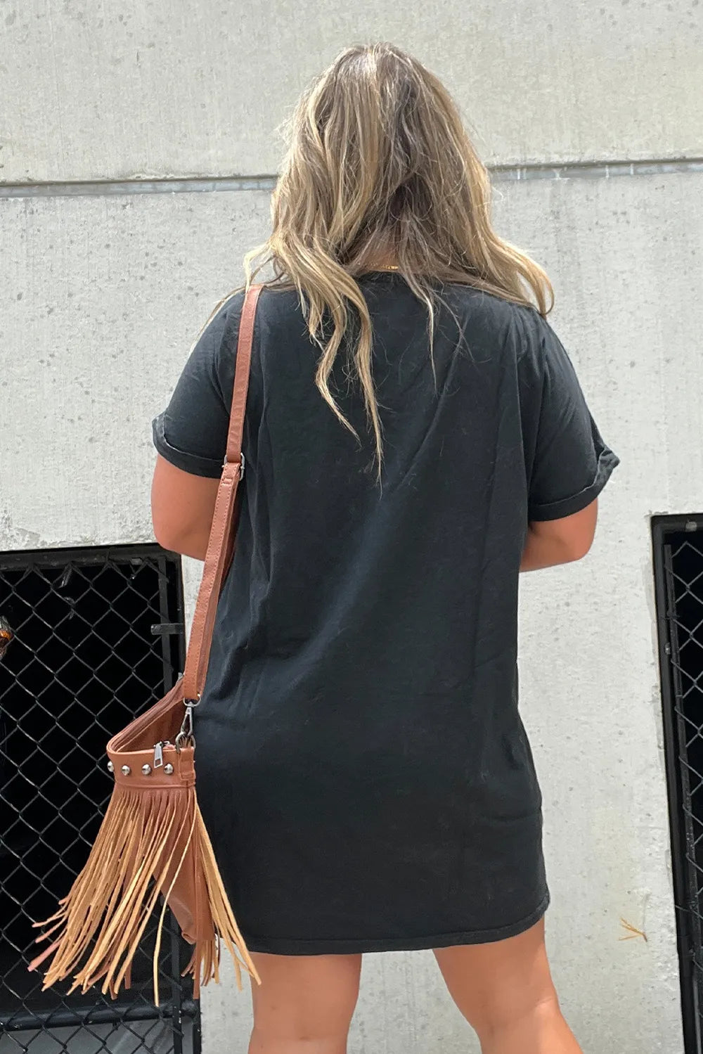Graphic Round Neck Short Sleeve Tee Dress - Velora