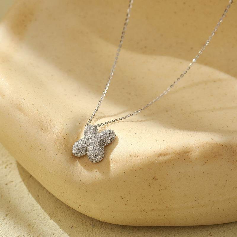 Silver 26 Letter Bubble Necklace For Women Full Diamond - Velora