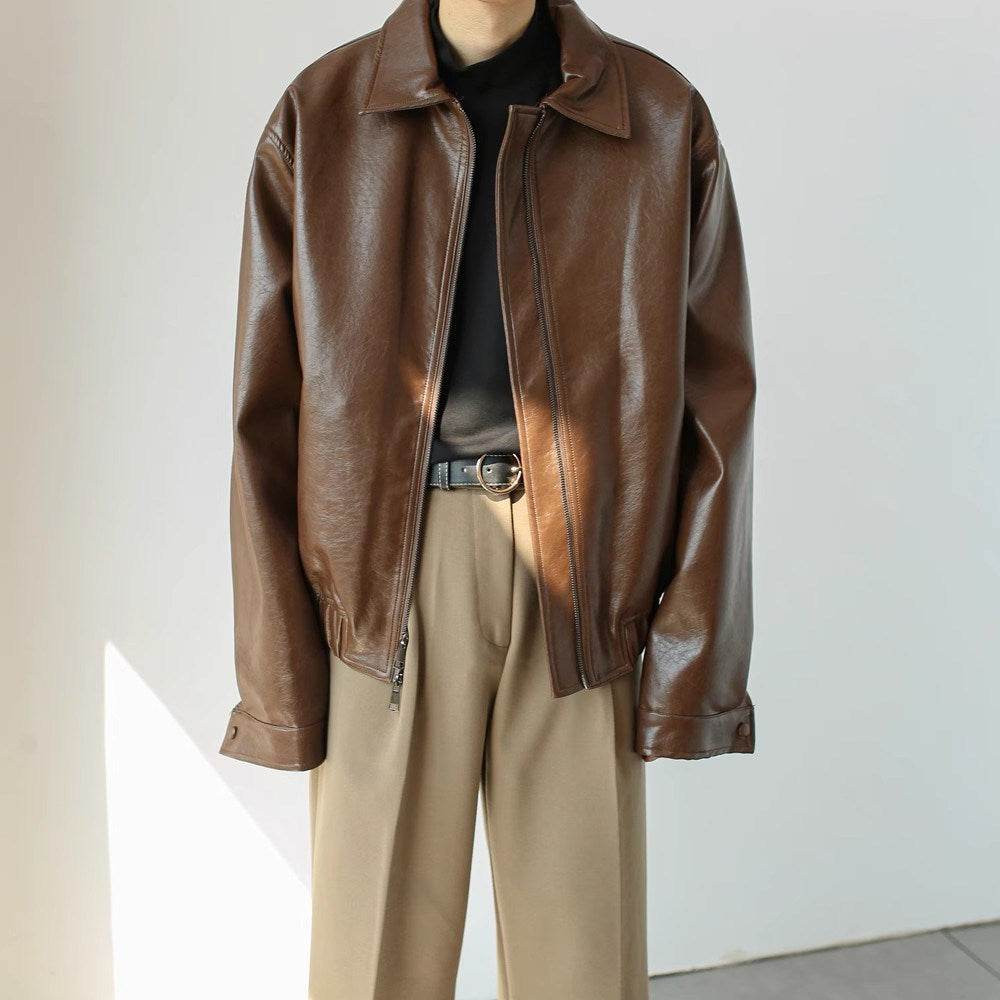 Men's Retro Short Personalized Leather Coat - Velora