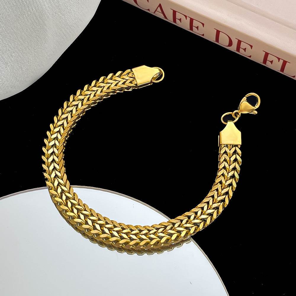 18K Gold Thick Hemp Flowers High-grade Exquisite And Versatile Personality Chain Titanium Steel Bracelet For Men Women Jewelry Gift - Velora