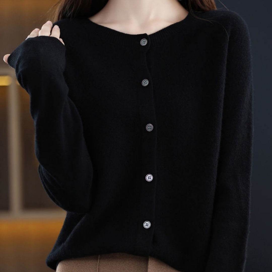 Fashion Merino Wool Cardigan Sweater Women O-Neck Long-sleeve Cashmere Knitwear Spring Autumn Female Clothing Tops - Velora