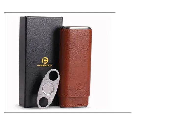 Humidifying and Moisturizing Leather Cigar Case and Cigar Cutter set - Velora