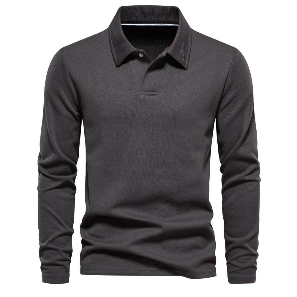 Fashion Lapel Long-sleeved Polo Shirt Men's Casual Solid Color Tops Clothing - Velora