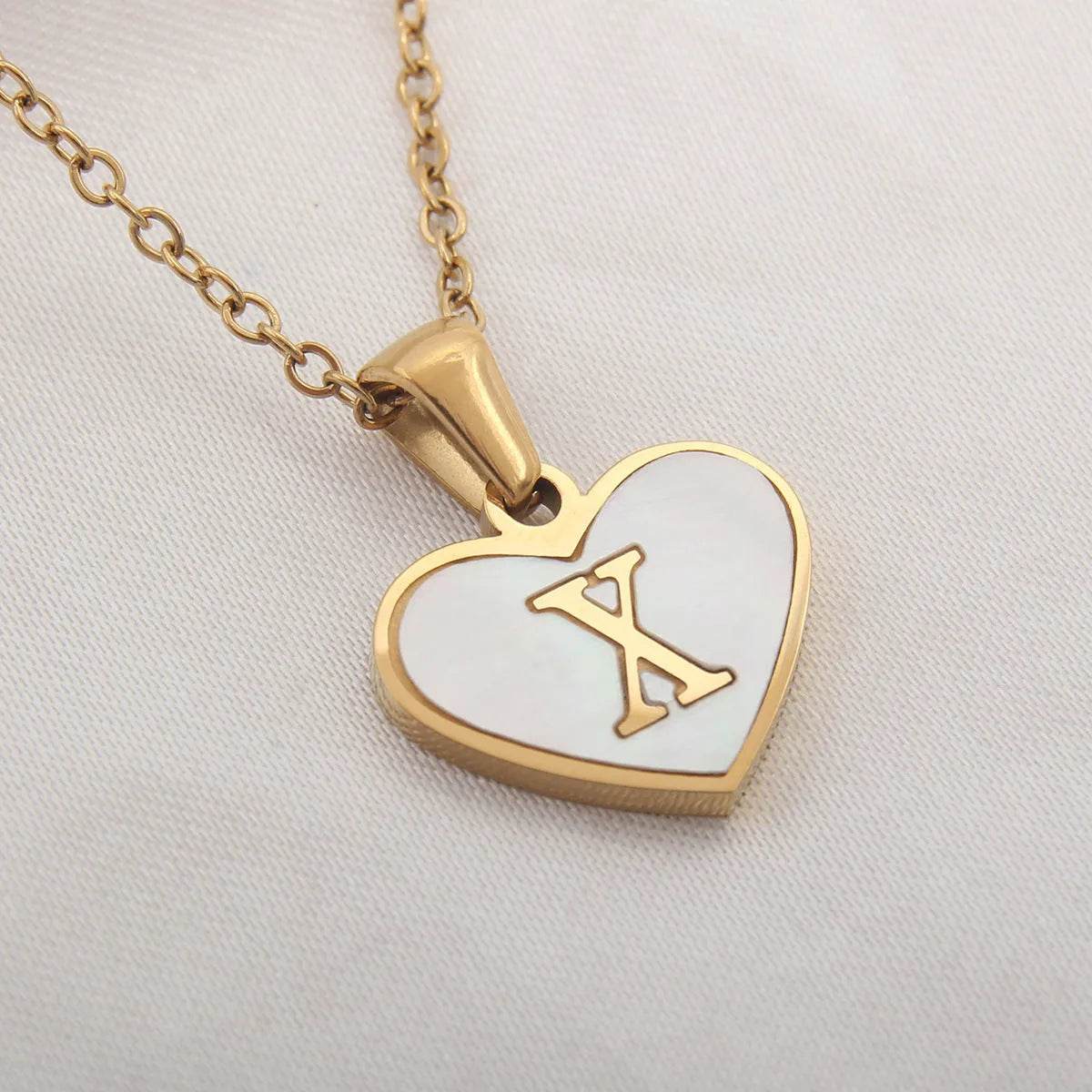 26 Letter Heart-shaped Necklace White Shell Love Clavicle Chain Fashion Personalized Necklace For Women Jewelry Valentine's Day - Velora