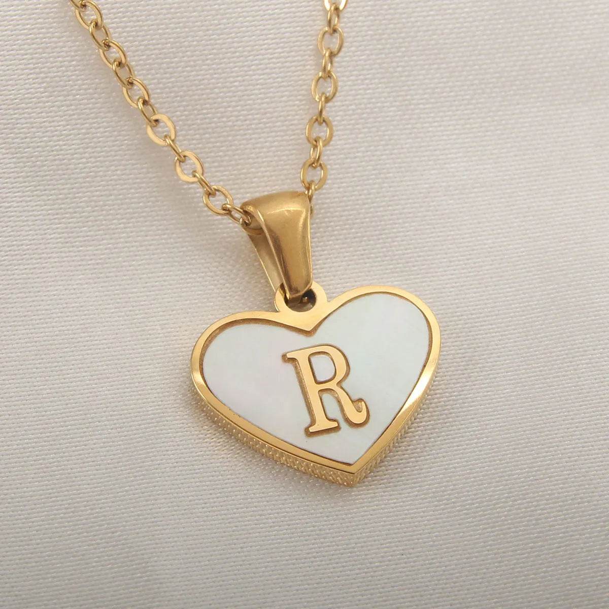 26 Letter Heart-shaped Necklace White Shell Love Clavicle Chain Fashion Personalized Necklace For Women Jewelry Valentine's Day - Velora