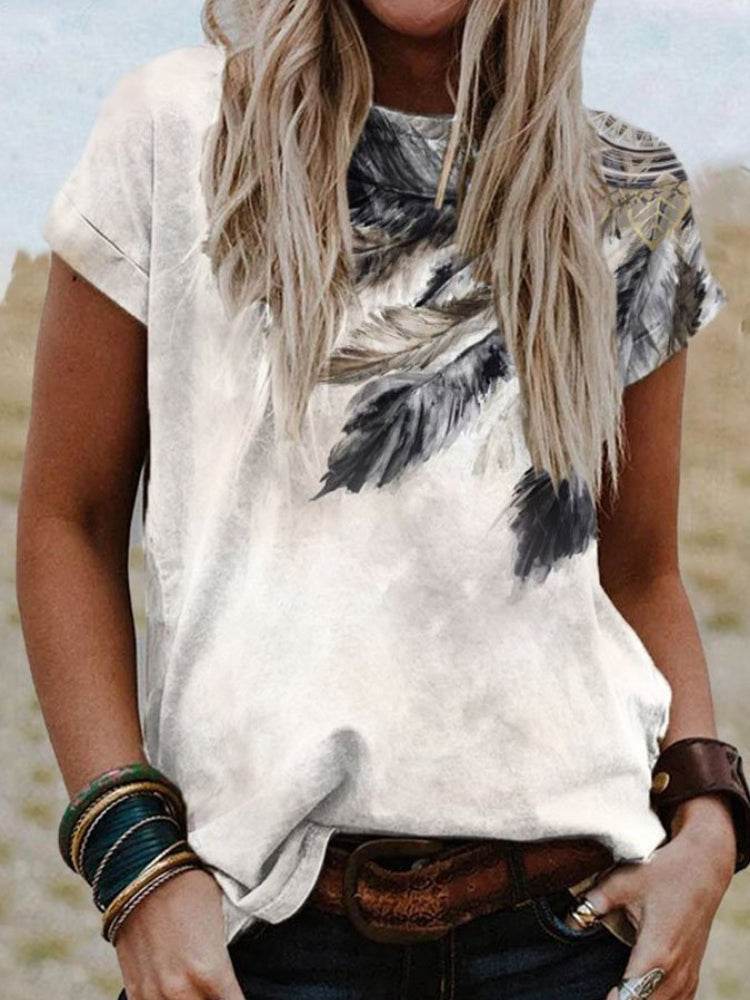 Ethnic Style Graphic Print Crew Neck T-shirt - Velora
