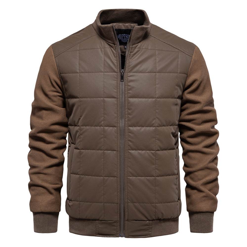 Fashion Stitching Coat Winter Personality Stand Collar Zipper Jacket Men's Clothing - Velora