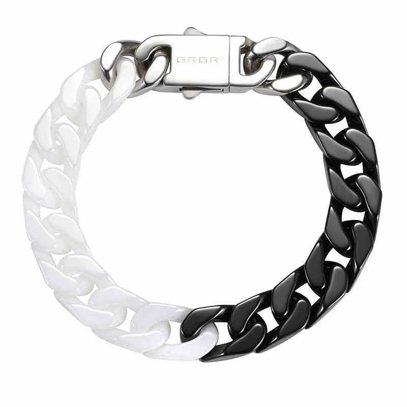 Spliced White Ceramic Cuban Link Chain Bracelet - Velora