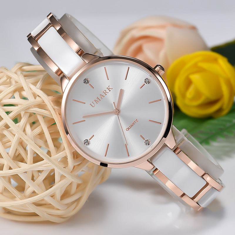 Ladies Ceramic Diamonds Waterproof Quartz Watch - Velora