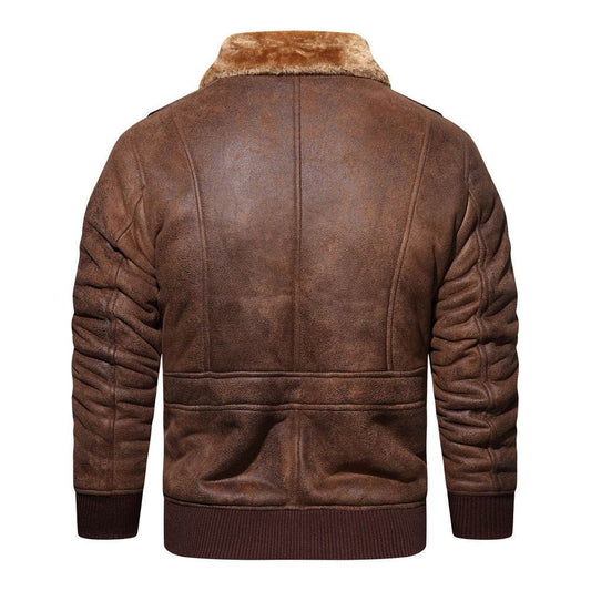 Autumn And Winter New Leather And Fur Men's Jacket Men's Casual Multi-pocket Lapel Short Velvet - Velora