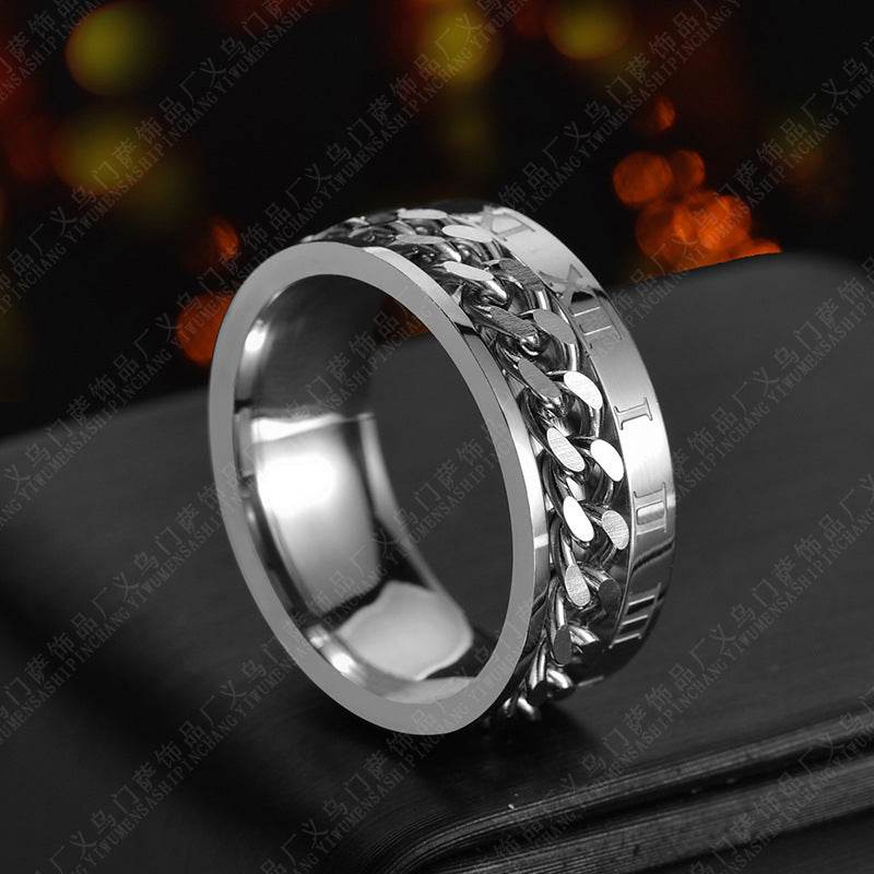 Roman Letter Rotatable Chain Rings Men Digital Titanium Steel RingFor Couple High Quality Multifunctional Bottle Opener Ring Spinner Jewelry Punk Gifts - Velora